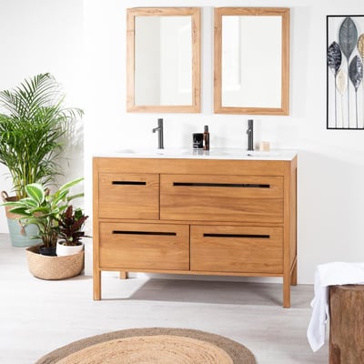 Meuble salle de bain en teck massif et céramique 120 cm SIRA WANDA COLLECTION