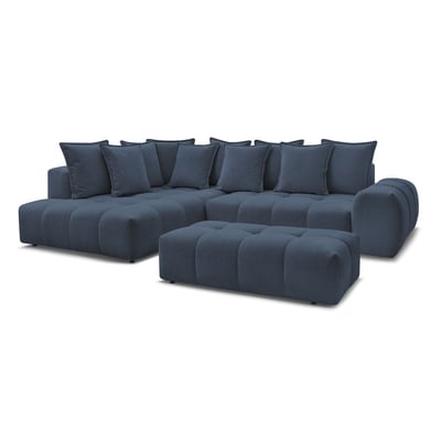 Canapé d'angle convertible 4 places en tissu chiné avec pouf, EVEREST BOBOCHIC