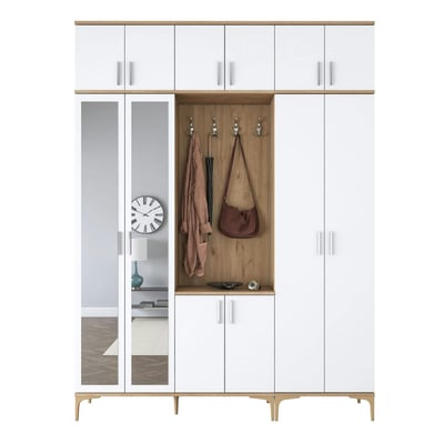 Vestiaire d'entrée blanc et décor noyer 12 portes JENA PIER IMPORT