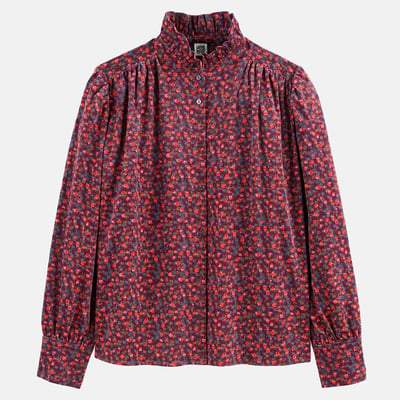 Floral Print Needlecord Ruffled High Neck Shirt LA REDOUTE COLLECTIONS