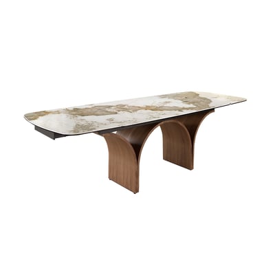 Table de salle à manger rectangulaire à rallonge en marbre porcelaine et acier effet noyer ANGEL CERDA