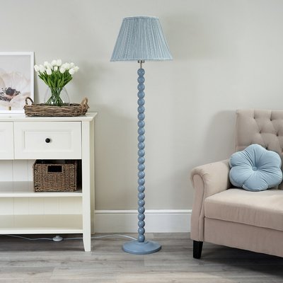 Blue Bobbin Floor Lamp with Blue Pin Stripe Large Shade SO'HOME