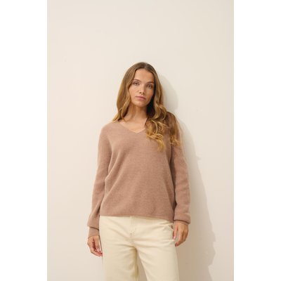 Pull Col V  Camel Chiné Cielora JUST CASHMERE
