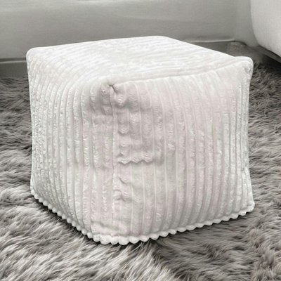 Pouf carré velours grosses côtes blanc VISBY PIER IMPORT