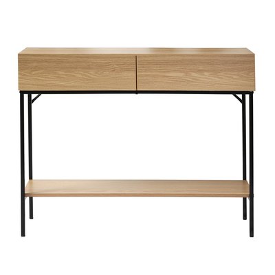 Console 2 Tiroirs 1 Tablette Décor Bois - L100cm CALICOSY