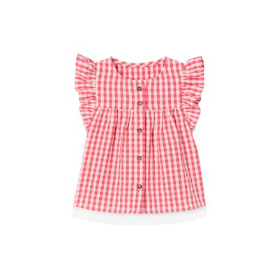 Blouse en seersucker vichy manches courtes à volant VERTBAUDET
