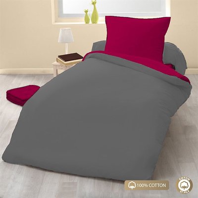 Parure housse de couette imprimée avec taie(s) coton, bicolore C DESIGN HOME TEXTILE