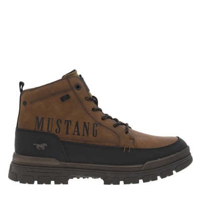 Bottines cognac à talon plat avec un logo imprimé sur le côté MUSTANG