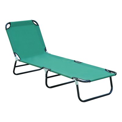 Bain de soleil transat pliable inclinable 5 positions acier noir vert OUTSUNNY