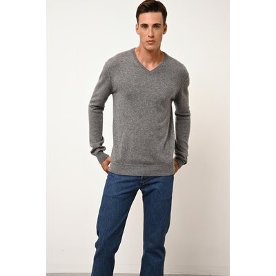 Pull Col V  Flanelle Chiné Tom JUST CASHMERE