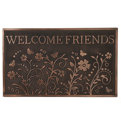 Paillasson caoutchouc fleurs Welcome friends 75x45x1.5cm WADIGA