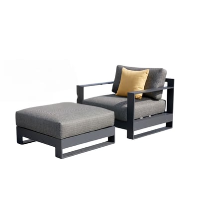 Fauteuil et pouf en aluminium, IRIS AU JARDIN DE CHLOÉ