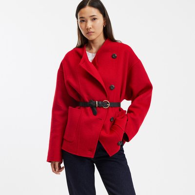 Wool Mix Short Coat with Button Fastening LA REDOUTE COLLECTIONS