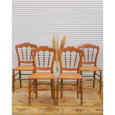 Lot de 4 chaises en bois et cannage Claude N°1559 - Bon état DEBONGOUT