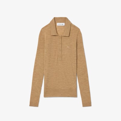 Pull col polo manches longues en laine LACOSTE