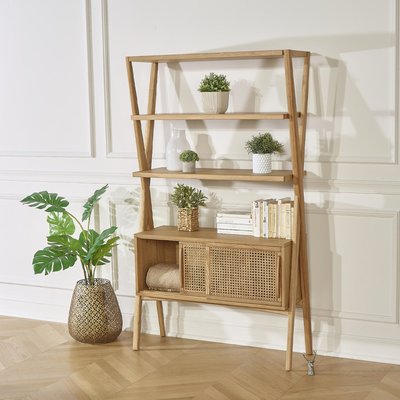 Etagère portes coulissantes en chêne et cannage DOROTHY ROBIN DES BOIS