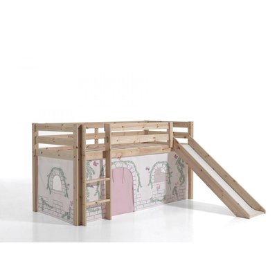 Lit Compact avec Toboggan Nature + Rideau de lit BIRDY VIPACK