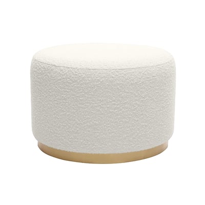 Pouf rond en tissu effet laine bouclée blanc cassé et métal doré D54 cm AMAYA MILIBOO