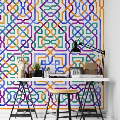 Papier peint panoramique avec lignes géométriques colorées - 340x260 cm (l x h) LA TOUCHE ORIGINALE