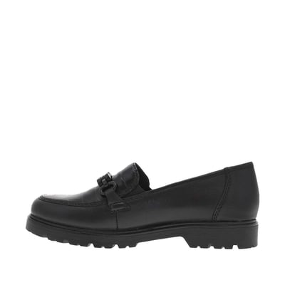 Mocassins en cuir noirs à talon décroché bas avec des soufflets élastiqués RIEKER
