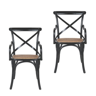 Lot de 2 fauteuils bridge en bois massif et cannage L62 cm - BISTROT CALICOSY