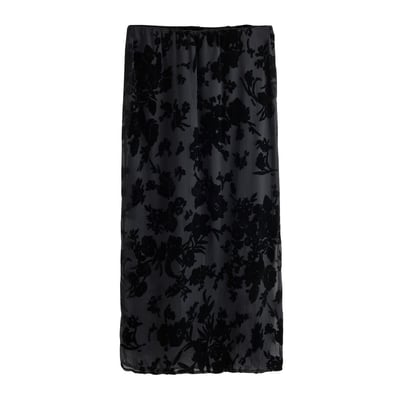 Jupe mi-longue en tissu dévoré à fleurs NEXT