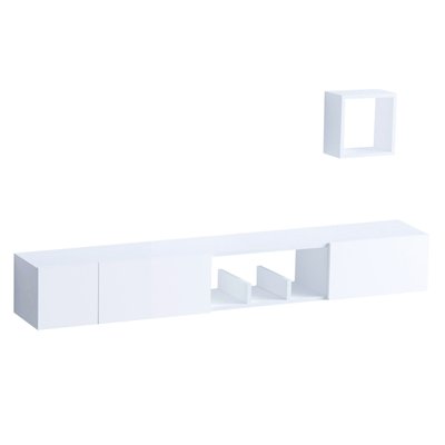 Meuble suspendu TV 3 portes 1 niche blanc L180 cm - PANDORA CALICOSY