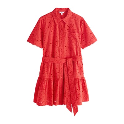 Robe chemise courte ajourée à nouer NEXT