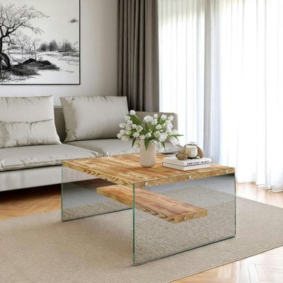 Table basse verre et bois - plateaux clairs suspendus LHASA PIER IMPORT
