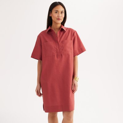 Vestido recto de manga corta en lino y algodón ANNE WEYBURN