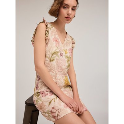 Mini robe en toile mélangé viscose motif à fleurs effet jacquard MOTIVI