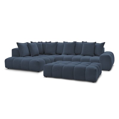 Canapé d'angle fixe 5 places en tissu chiné avec pouf, EVEREST BOBOCHIC