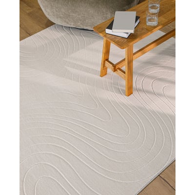 WECONhome Nuuk Flow, tufté, tapis poils courts, motif vague en relief, lavable, certifié OEKO-TEX® (80 x 150 cm, blanc crème) ,  Nuuk Flow WECON HOME