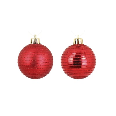 Set de 8 Boules de Noël Rayées Rouge EDEN