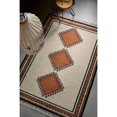 Tapis tissé main motif ethnique et à franges ,  AFOUD WECON HOME