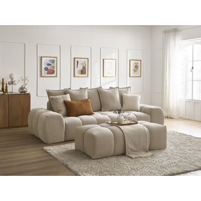 Canapé droit convertible 3 places en tissu texturé avec pouf, EVEREST BOBOCHIC