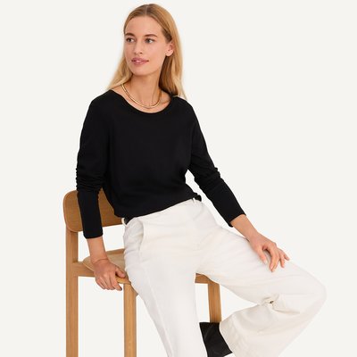 Cotton Blend T-Shirt with Crew Neck and Long Sleeves ANNE WEYBURN