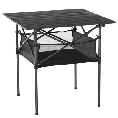 Table pliante de jardin filet rangement sac transport alu. métal époxy noir OUTSUNNY