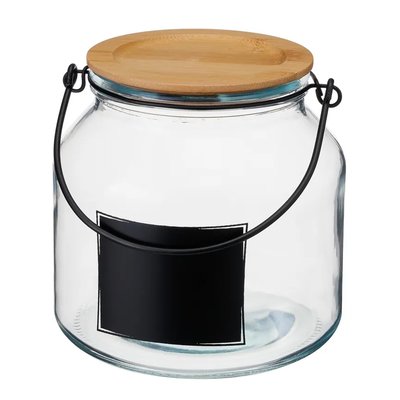 Bocal cuisine avec étiquette en verre et bouchon bambou 16x16x17cm WADIGA
