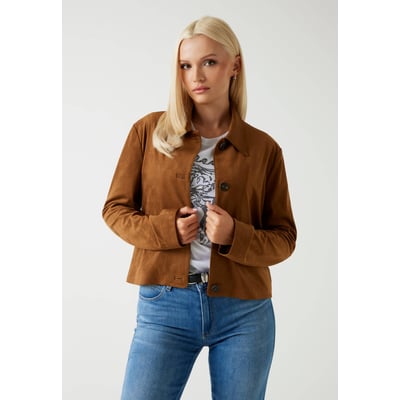 Blouson Motard Femme Simili Daim Beige - Marque Peacocks, Taille L, Neuf Sans étiquettes