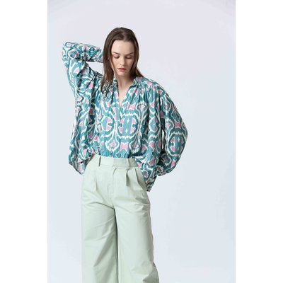 Printed Blouse, Long Sleeves, V-Neck SEE U SOON