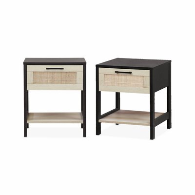 Table de chevet scandinave effet bois et cannage 1 tiroir (lot de 2) BIANCA SWEEEK