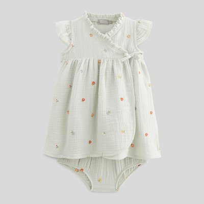 Robe portefeuille avec bloomer brodés en gaze de coton BIO GOTS BOUT'CHOU
