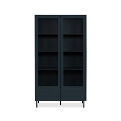 Bibliothèque vitrine bleu sombre 2 portes 1 tiroir RAVEN PIER IMPORT