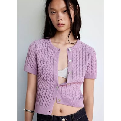 Cardigan en maille tressée à manches courtes MANGO