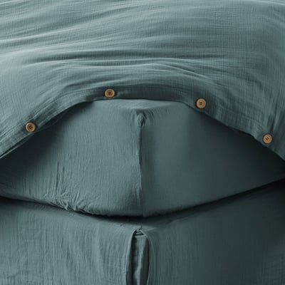 Drap housse en double gaze de coton avec bonnet 30cm Terra EDEN