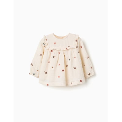 Blouse en coton à manches longues avec fleurs brodées ZIPPY