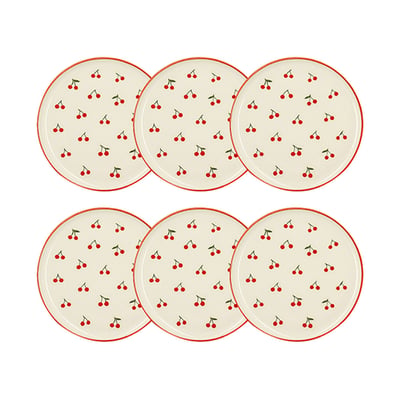 Lot de 6 assiettes plates 26cm en grès, CERISE NOVASTYL
