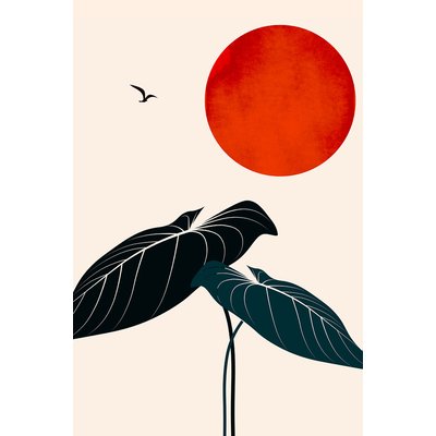 Tableau fleurs Monstera au soleil rouge HEXOA