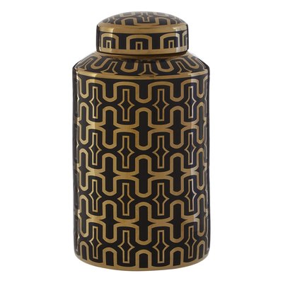37cm Black & Gold Geo Ceramic Jar SO'HOME